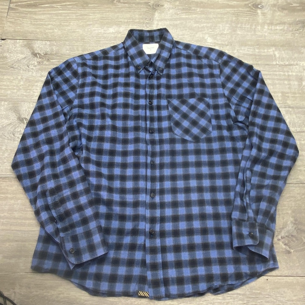 Billy Reid Shirt Mens Medium Blue Plaid Flannel Long Sleeve Button Up Casual